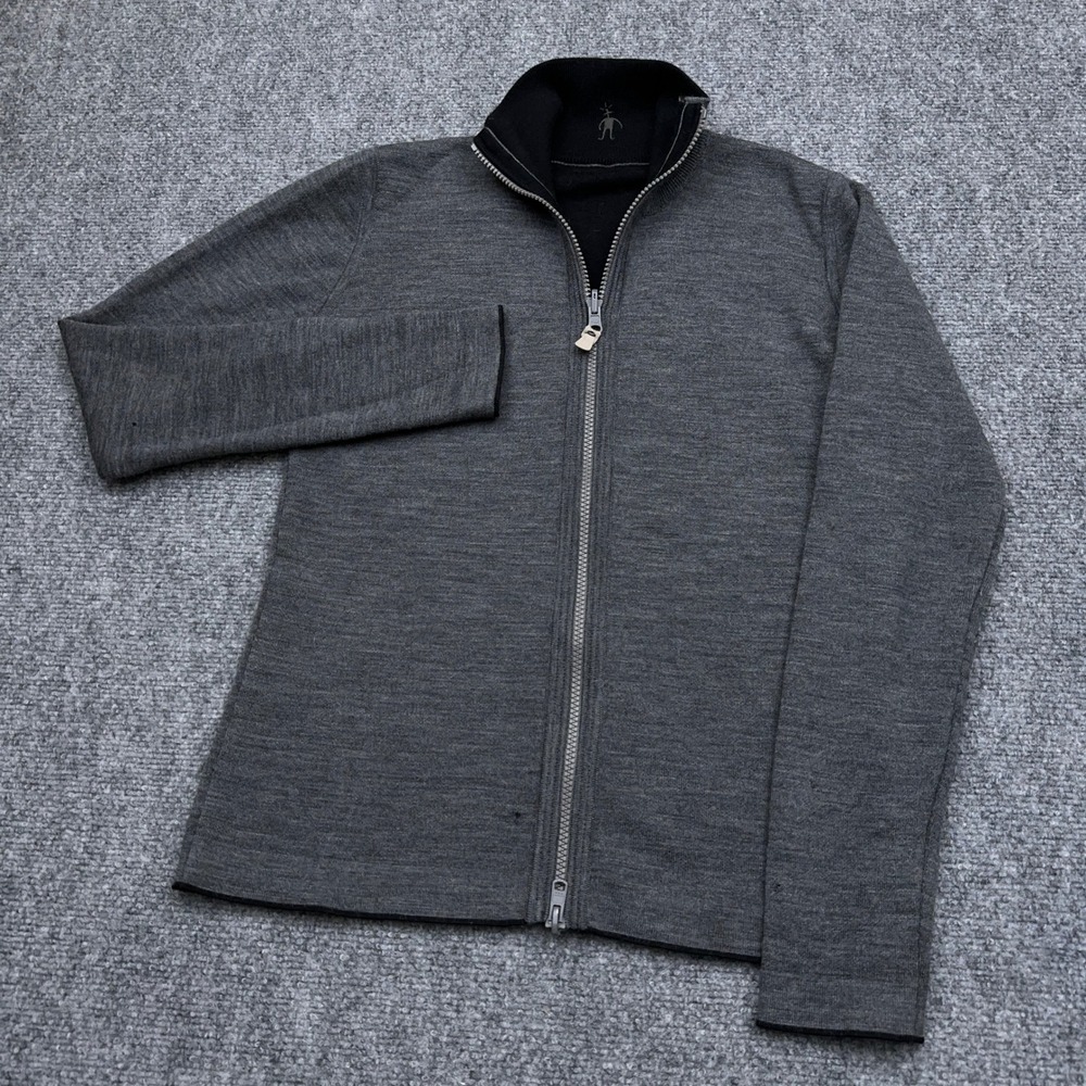 Smartwool Full Zip Sweater Women *Small Gray Mock Neck Merino Wool Layering READ